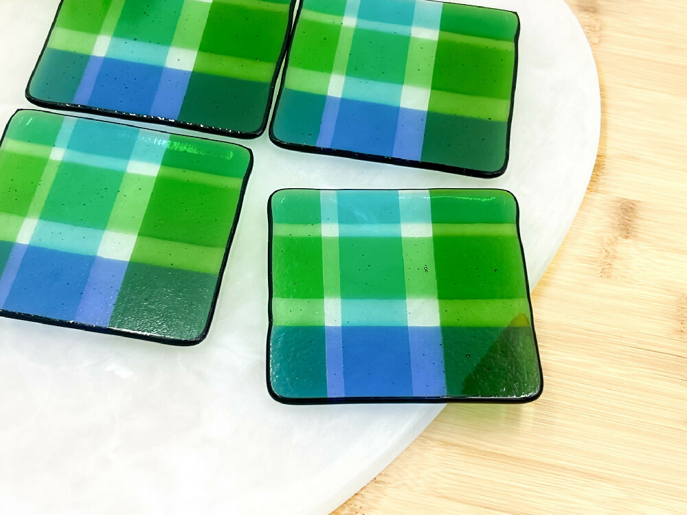 Tartan Art Tiles - Green 4 up