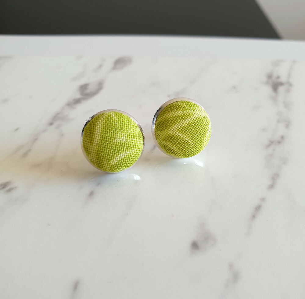 1.4cm Round Yellow Green Plants cotton fabric Cabochon stud earrings