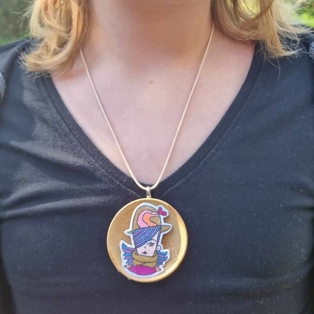Whimsigirl Jewelry Series : Original Ink Illustration Necklace Pendant