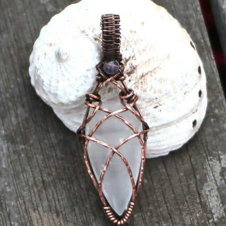 Selenite with Amethyst in Copper with chain