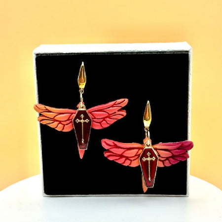 Flaming Coffin Wing Earrings