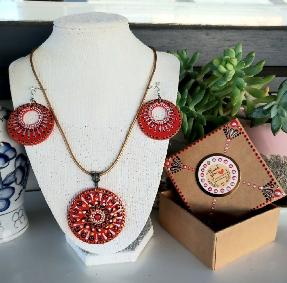 Original Dot Art design Pendant and Earing set called "Flamenco"