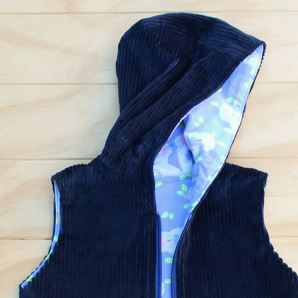 Toddler Vest with Hood - Fully Lined - Navy Blue - Size 2