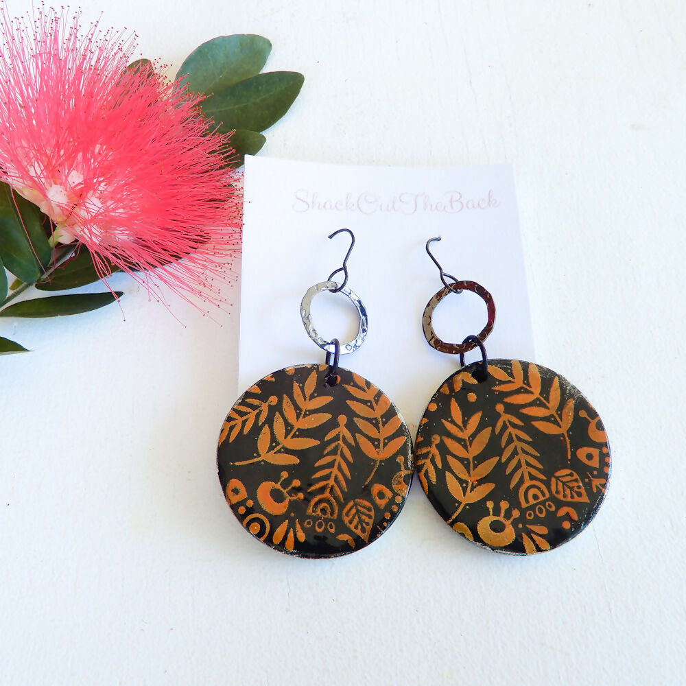 Black Polymer Clay Earrings & Pendant "Trudy"