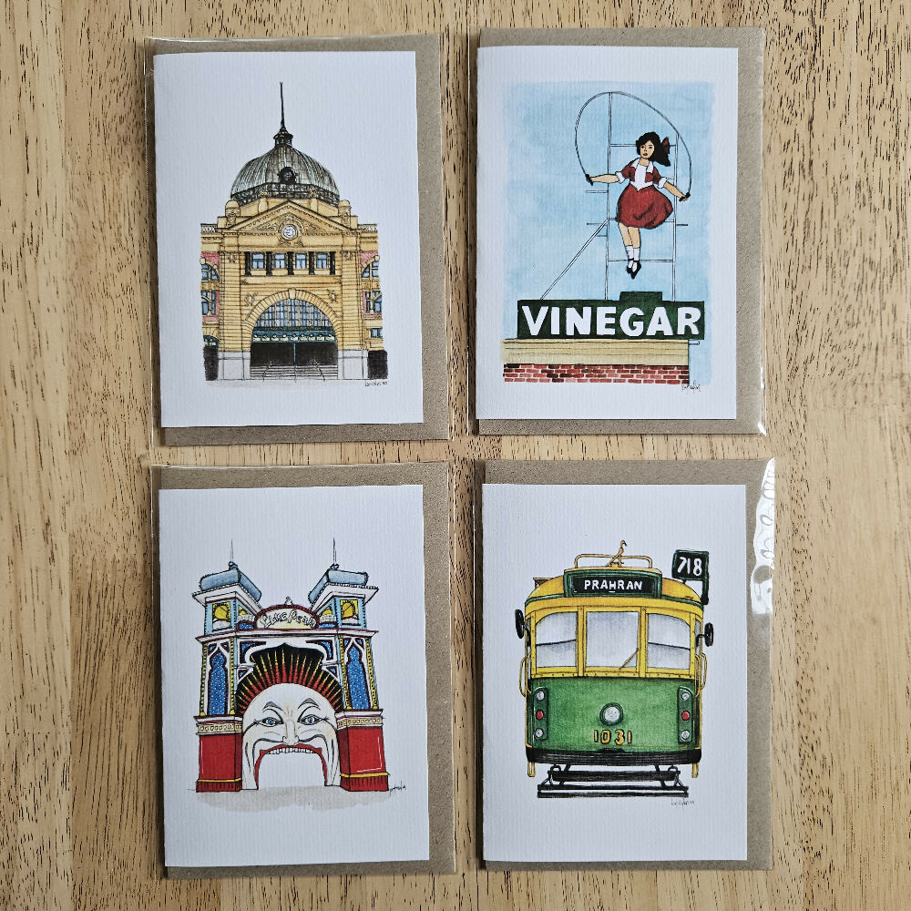 Watercolour Greeting Cards - Melbourne - Set of 4