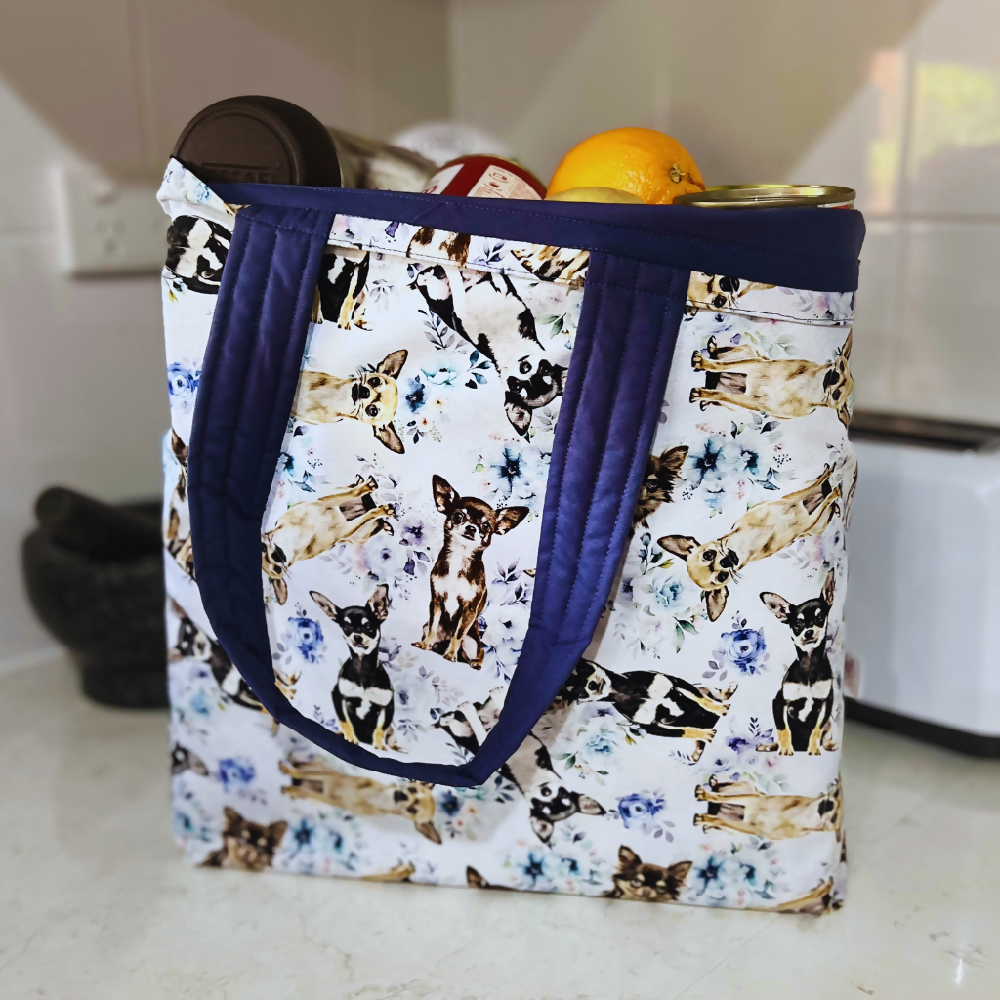 Grocery Tote ... Chihuahua ... Lined with storage pouch