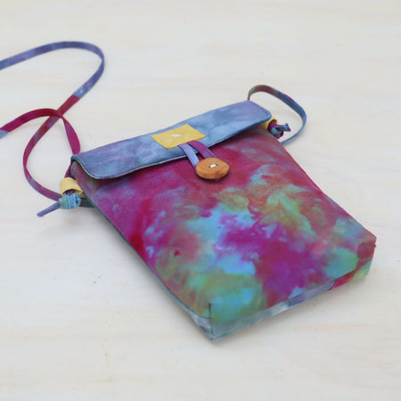 Ice Dyed Small Messenger/Cross Body Bag, Fuchsia and Blue