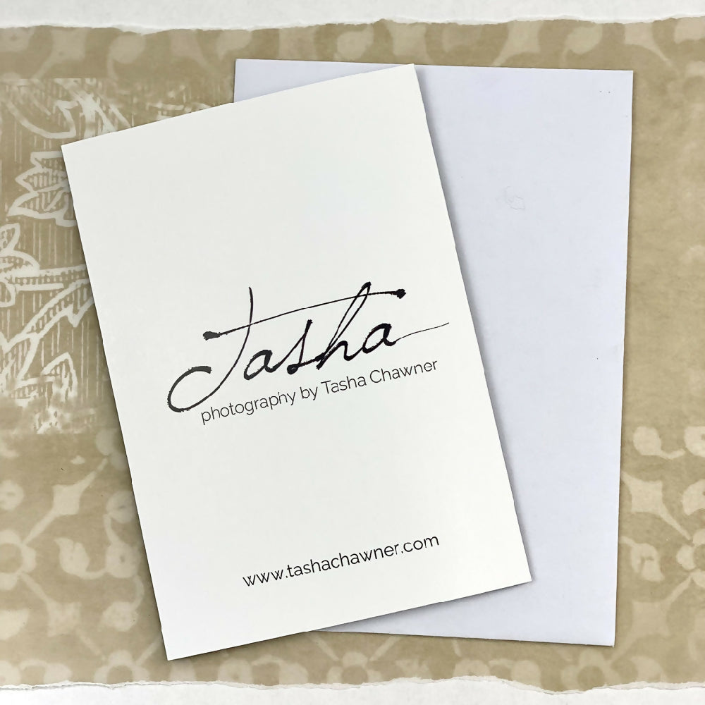 back of photography by tasha chawner cards