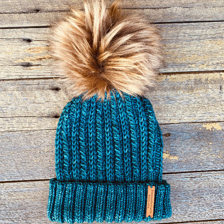 Hand knitted merino beanie, teal unisex beanie