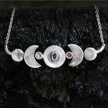 Raw sapphire moon phase necklace