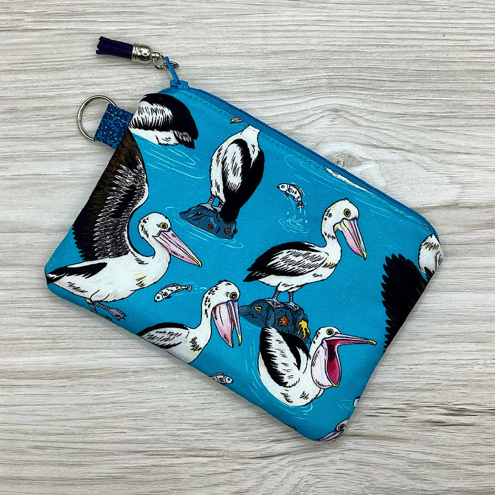 Pelicans birds Zip Pouch (18cm x 13cm). Fully lined, lightly padded