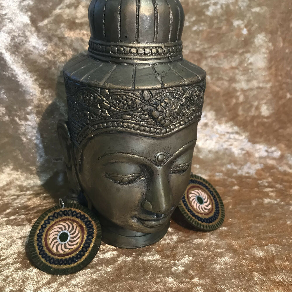 Hand Painted Wooden Earrings - Mandala Meditation