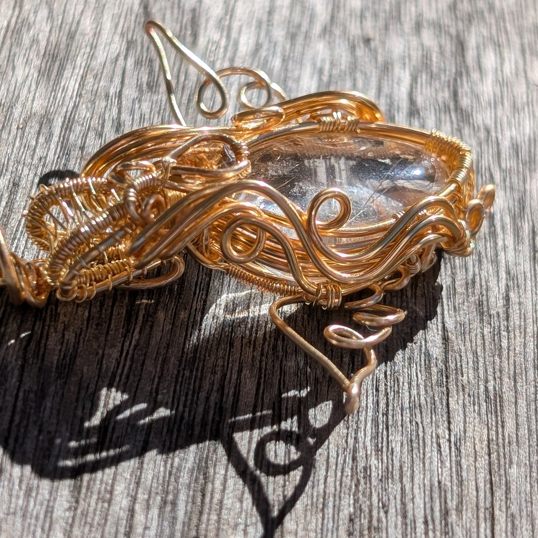 Aetheria - Golden Rutile Quartz with Tourmaline Facet in Gold Coloured Copper