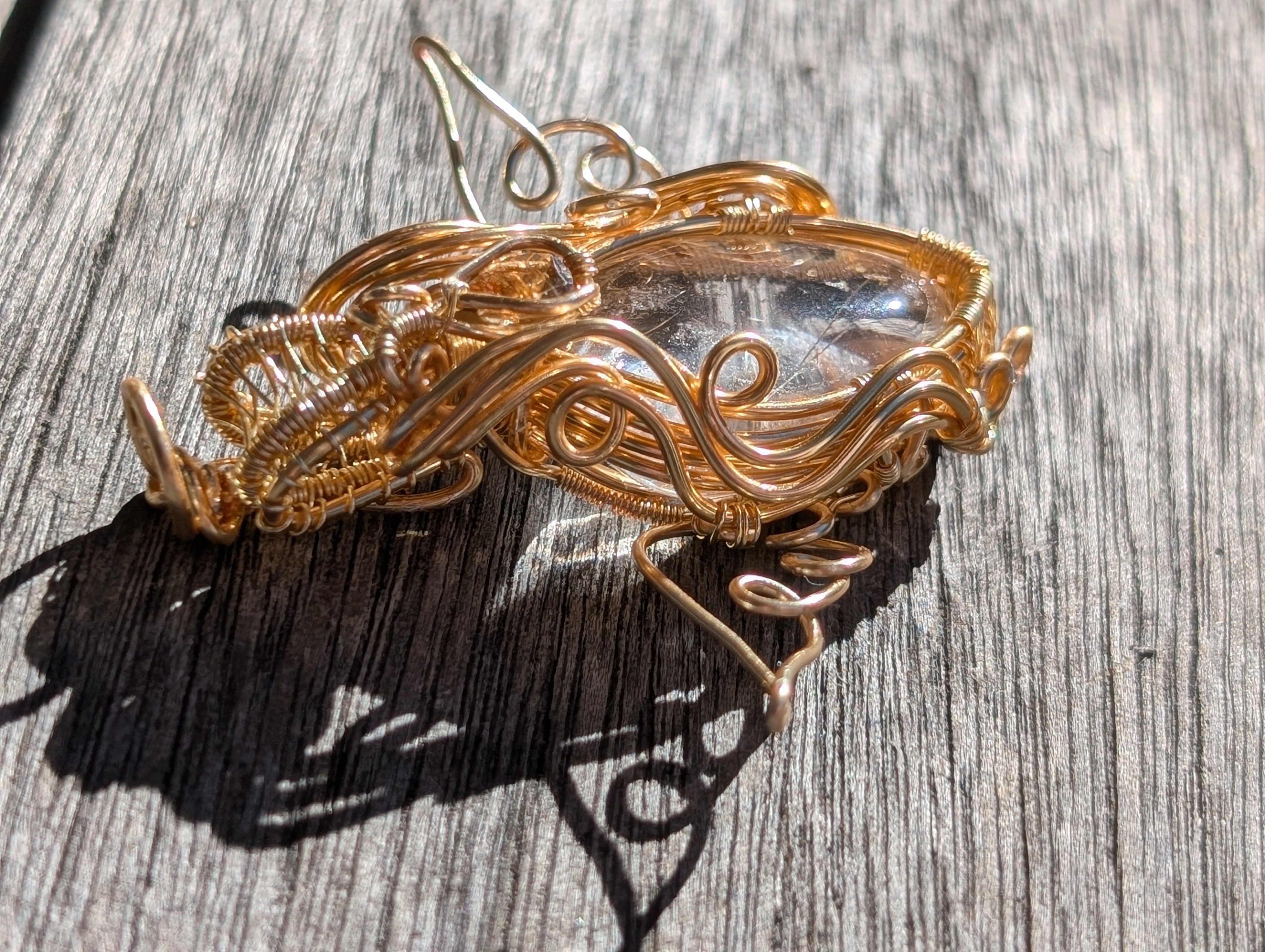 Aetheria - Golden Rutile Quartz with Tourmaline Facet in Gold Coloured Copper
