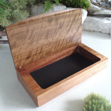 Larger Routed Wooden Box- Tasmanian Blackwood with Fiddleback lid.