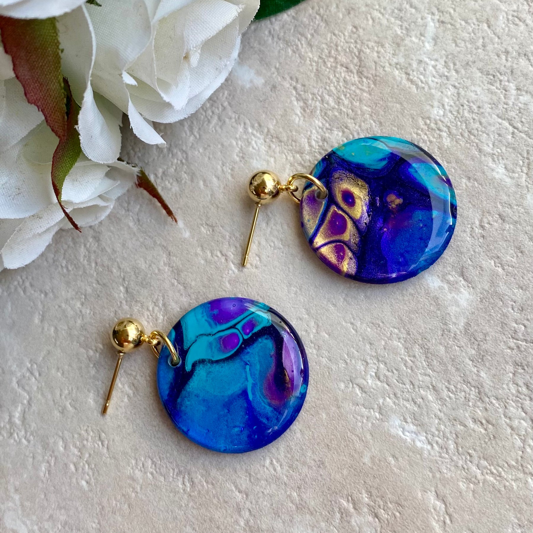 Turquoise Purple Stud Dangle Earrings