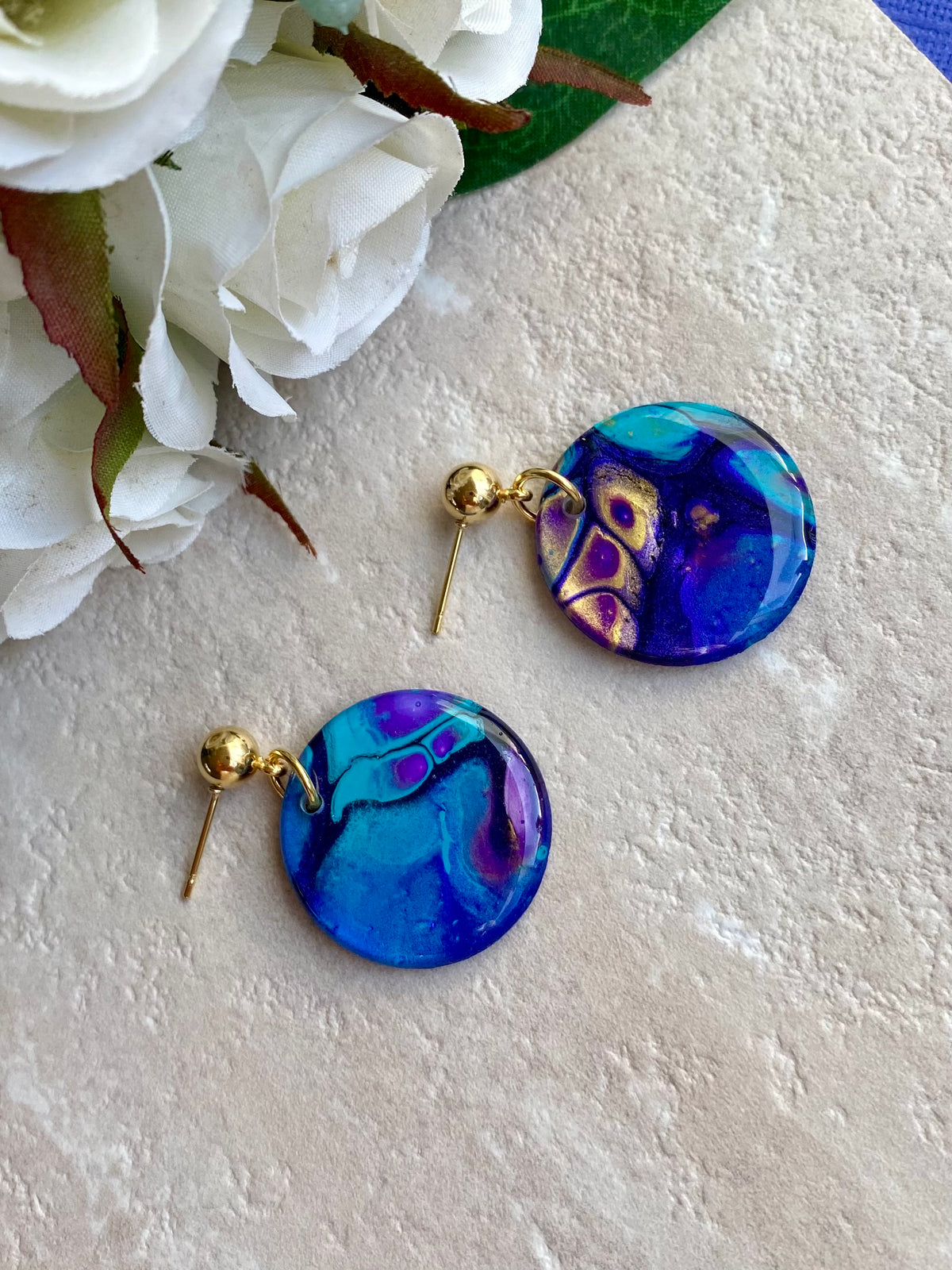 Turquoise Purple Stud Dangle Earrings