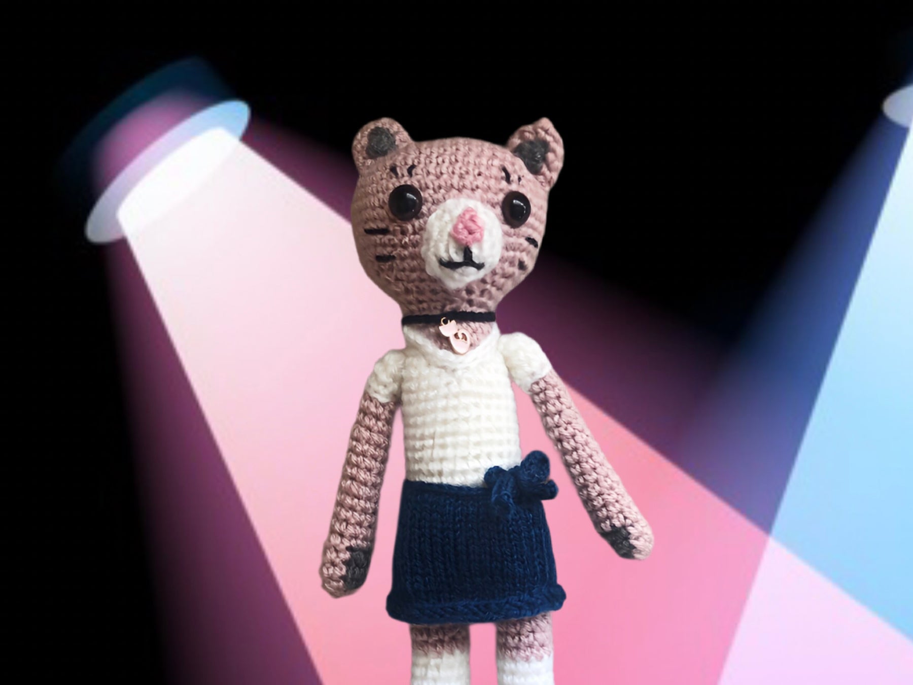 Handmade Crochet Cat – Amigurumi Doll with Skirt, 24cm, One of a Kind