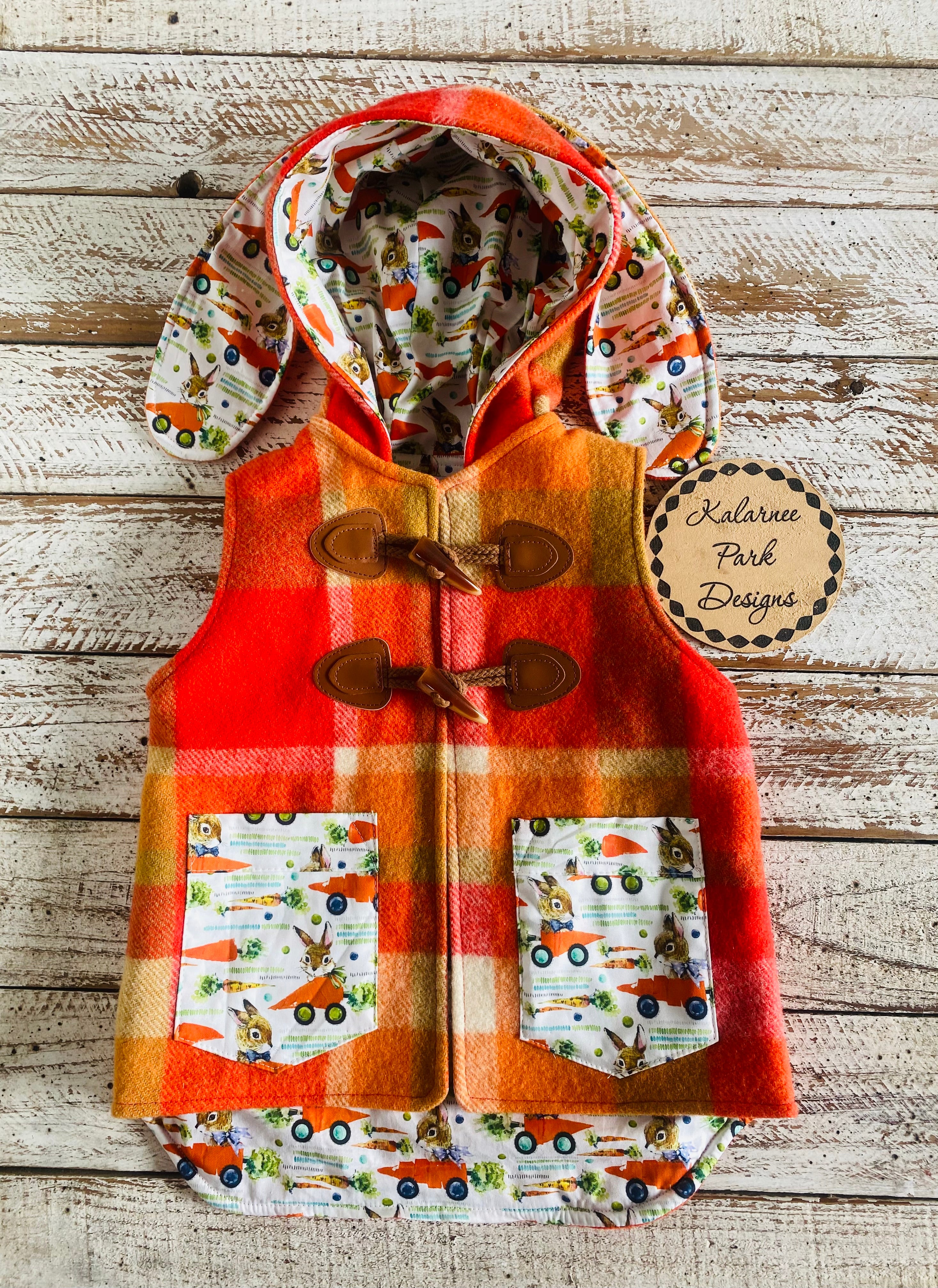 Easter Vintage Wool Blanket Upcycled Vest Size 3