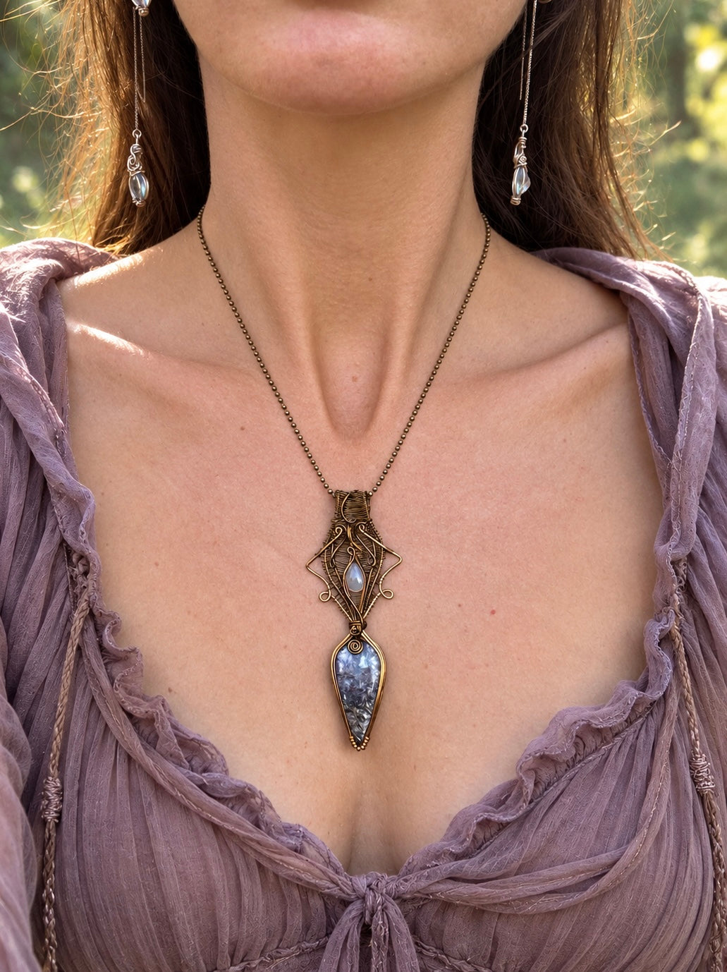 Rose Quartz Lepidolite Crystal pendant copper wire wrap
