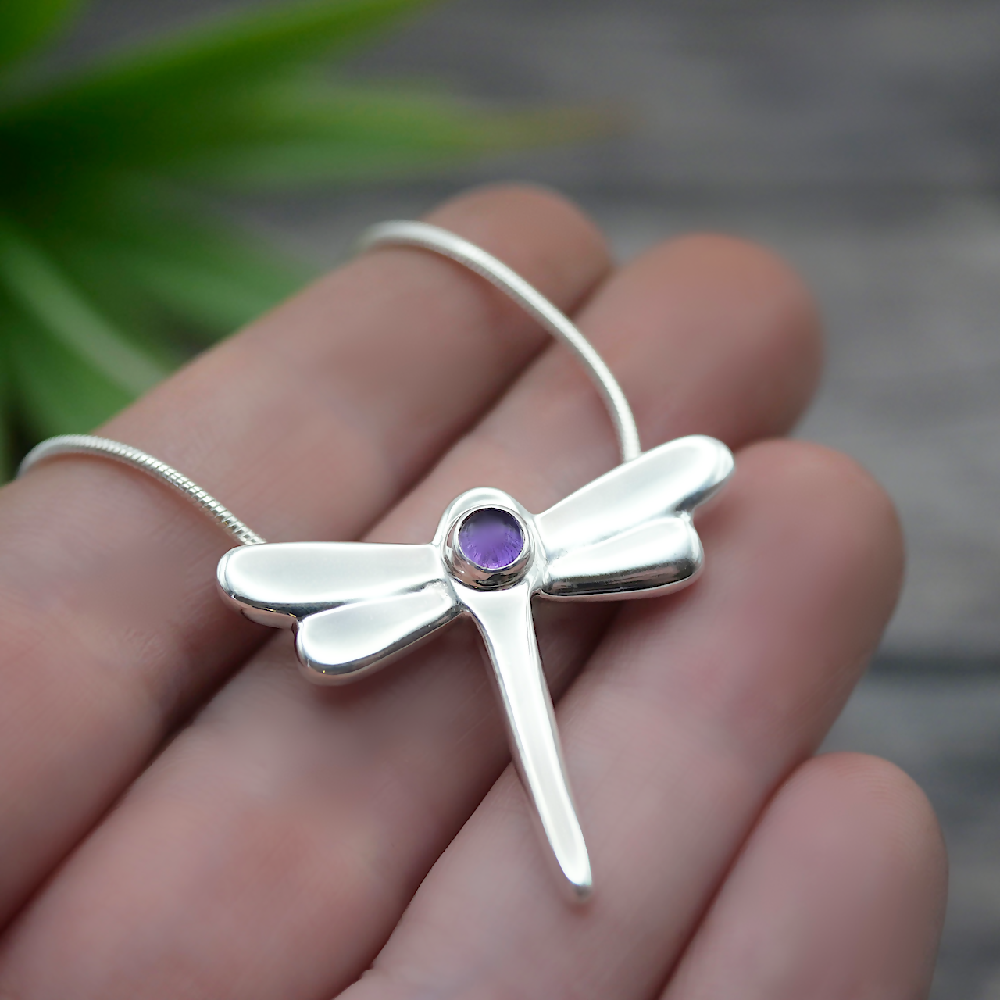 dragonfly amethyst sterling silver pendant hand sml
