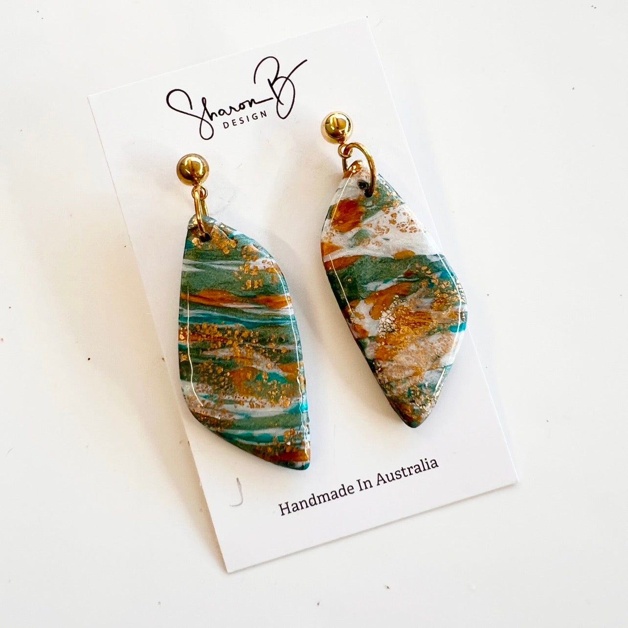 Earrings~ Polymer Clay Gold Leaf Resin