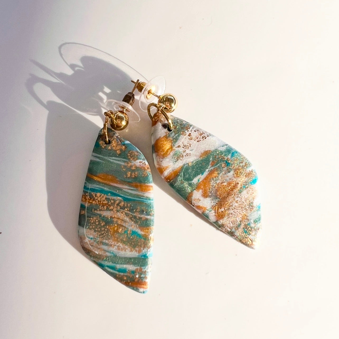Earrings~ Polymer Clay Gold Leaf Resin