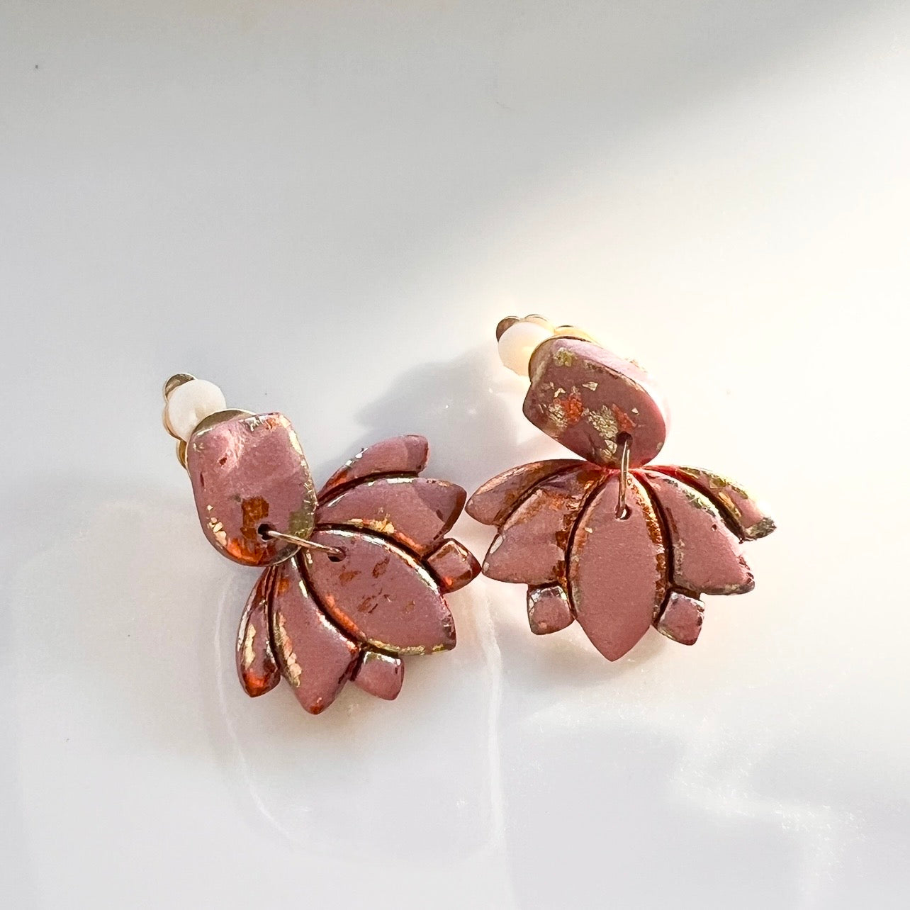 Earrings~Polymer Clay Dangles ~Clip-On ~Copper Leaf