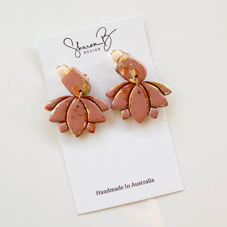 Earrings~Polymer Clay Dangles ~Clip-On ~Copper Leaf