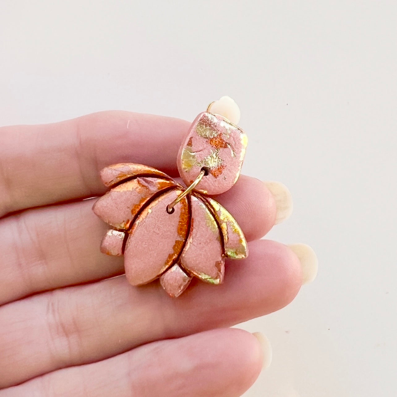 Earrings~Polymer Clay Dangles ~Clip-On ~Copper Leaf