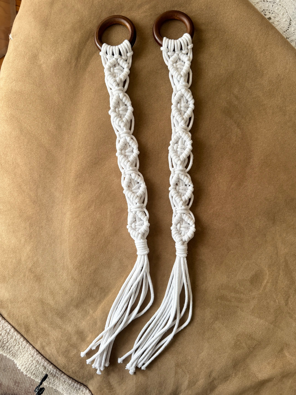 Handmade White Macramé Curtain Tie Backs – Pair