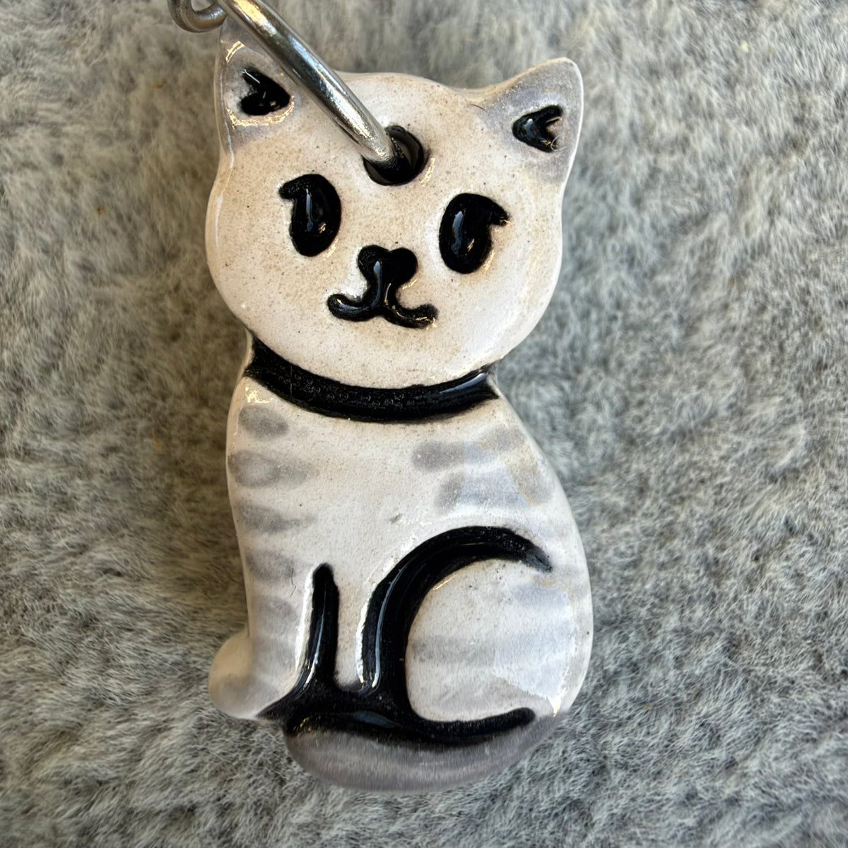 Ceramic Grey and White Cat Earrings