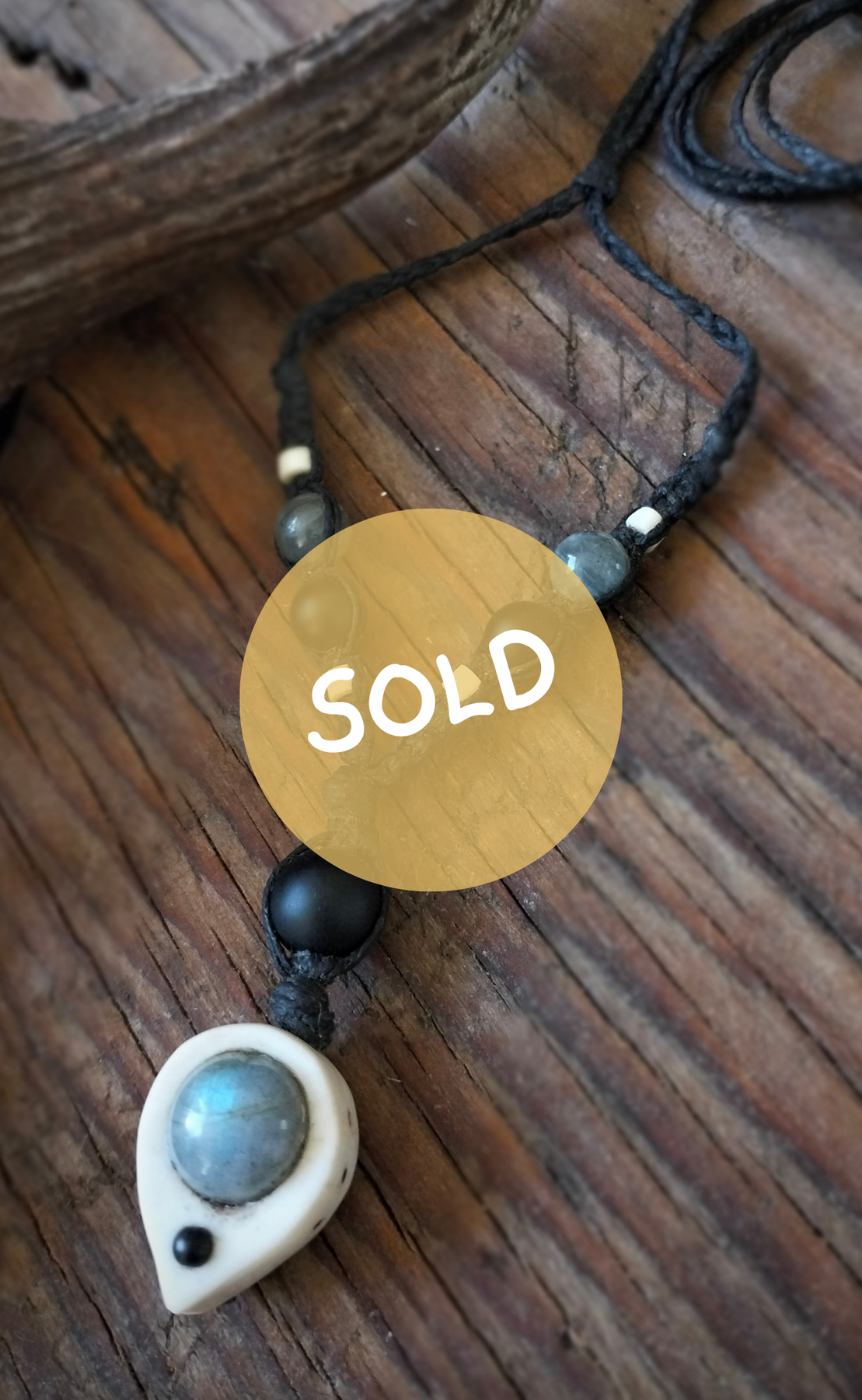 •| LABRADORITE | ONYX | DEER ANTLER |• NECKLACE