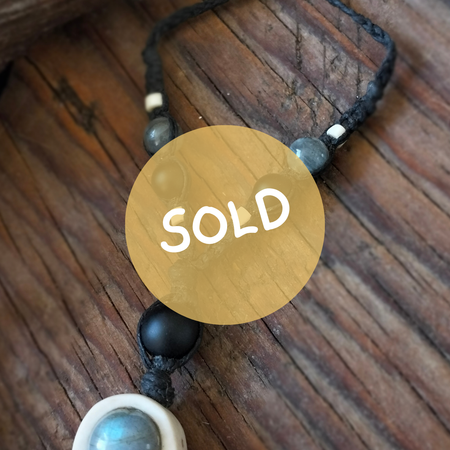 •| LABRADORITE | ONYX | DEER ANTLER |• NECKLACE
