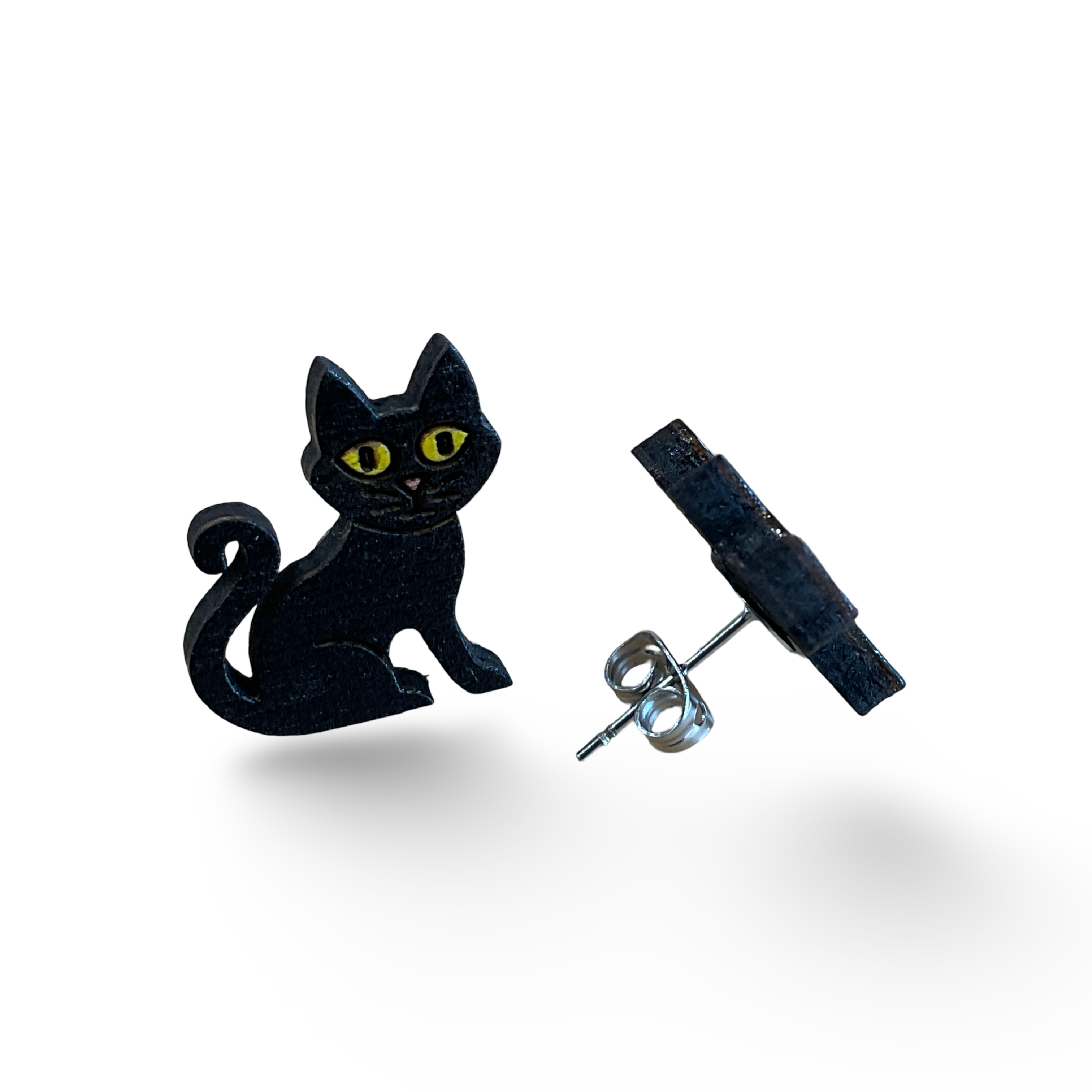 Black cat Halloween studs - hand painted, wooden