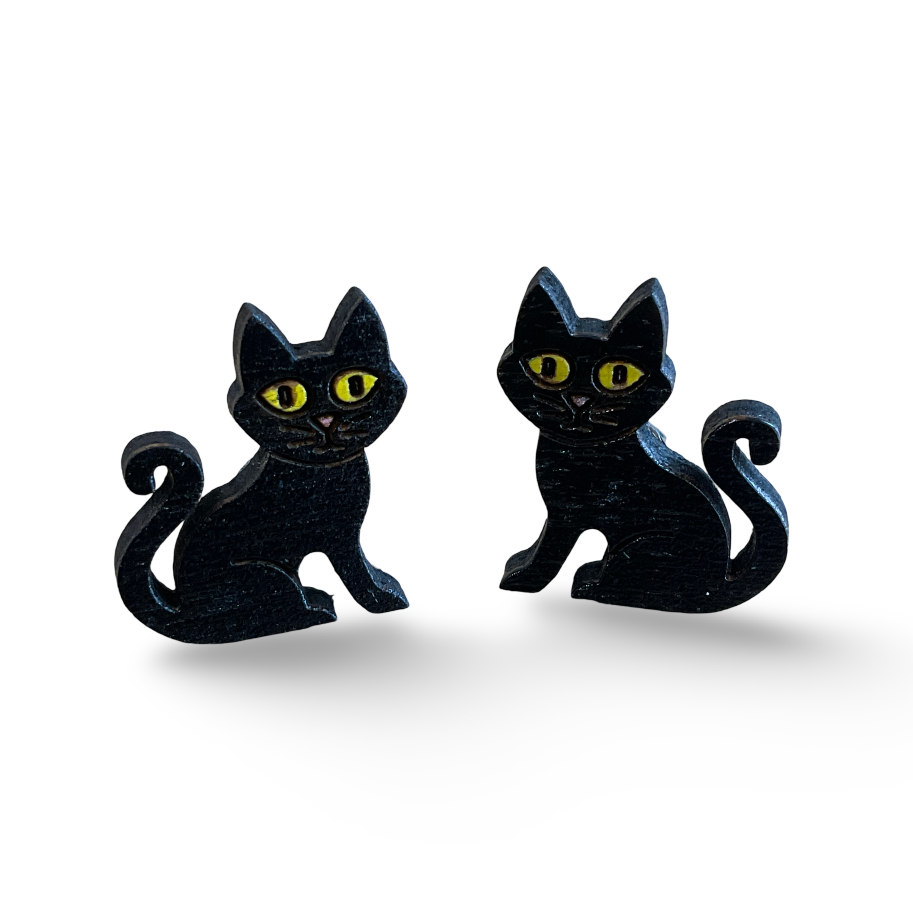 Black cat Halloween studs - hand painted, wooden