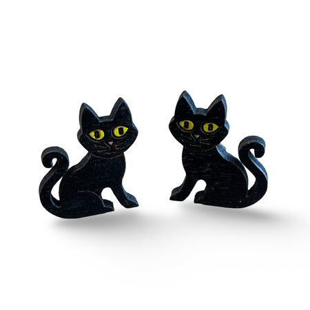 Black cat Halloween studs - hand painted, wooden