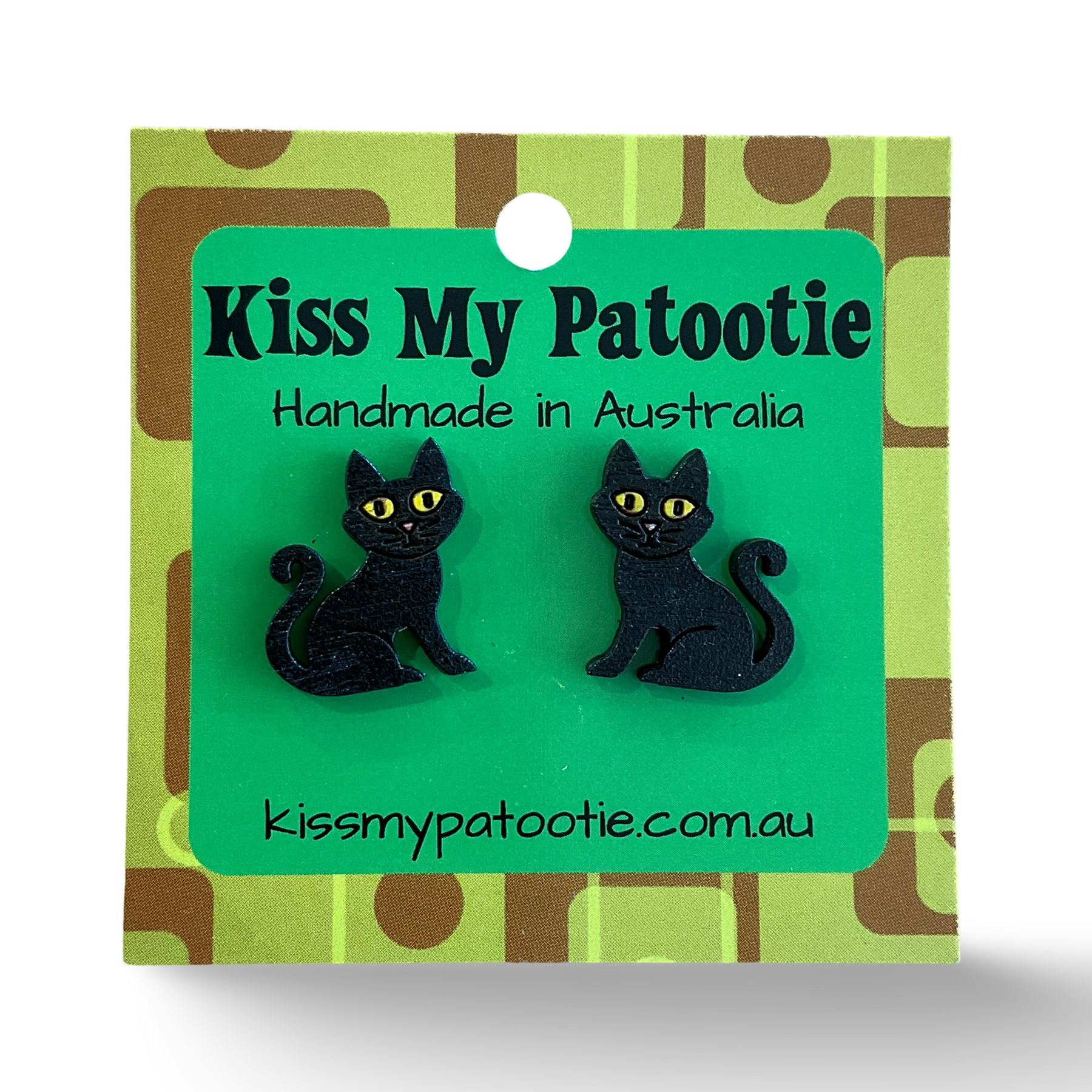 Black cat Halloween studs - hand painted, wooden