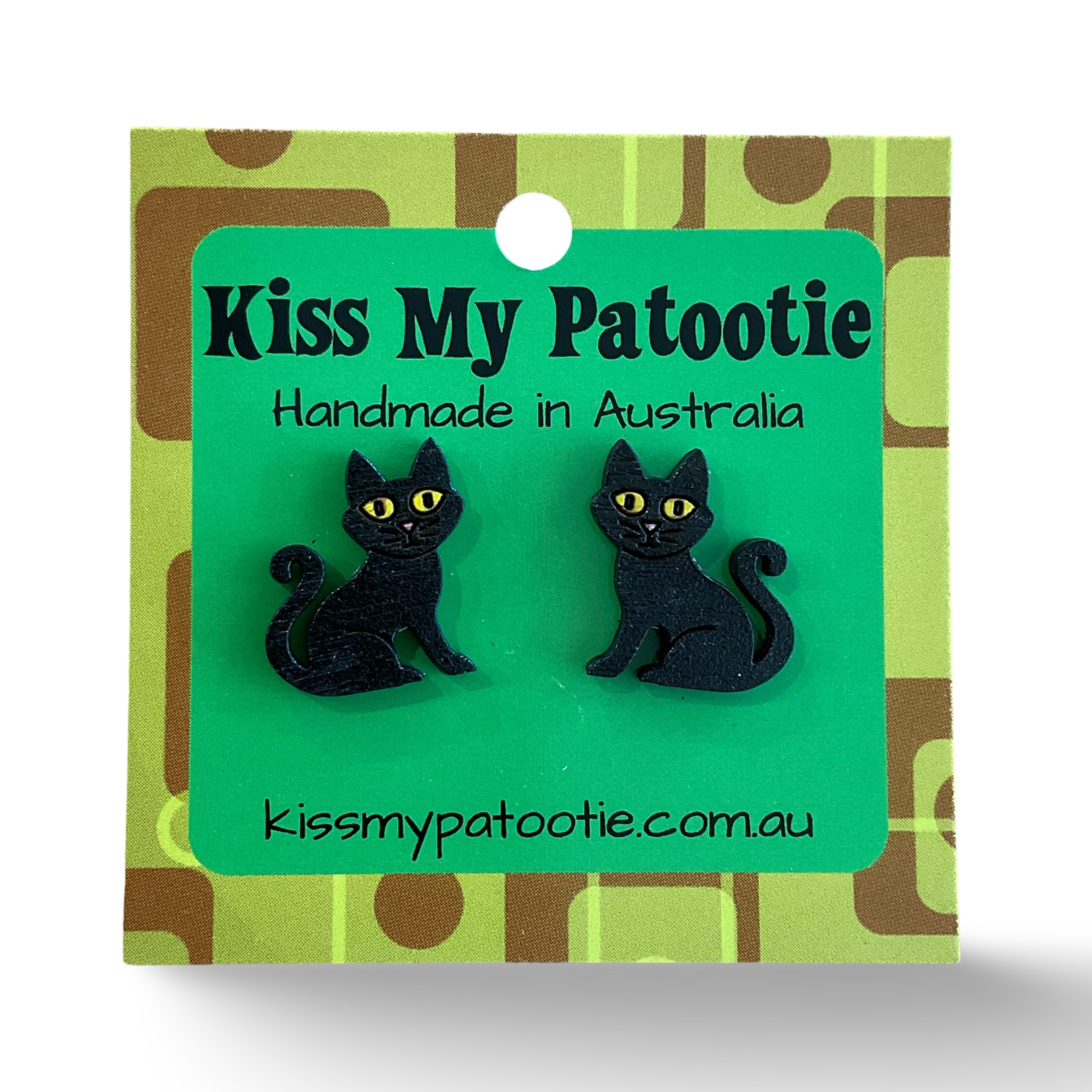 Black cat Halloween studs - hand painted, wooden