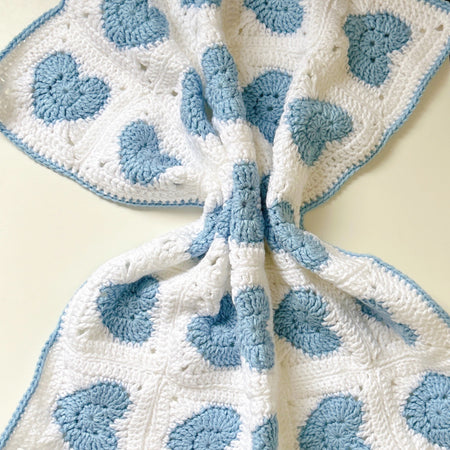 Blue and White Heart Crochet Baby Blanket | Handmade Baby Shower Gift Newborn Keepsake Blanket