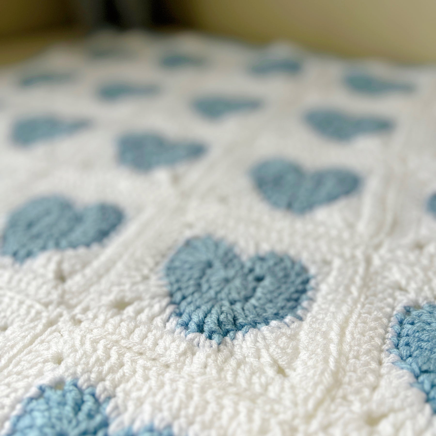Blue and White Heart Crochet Baby Blanket Made to Order Handmade Baby Shower Gift Newborn Keepsake Blanket