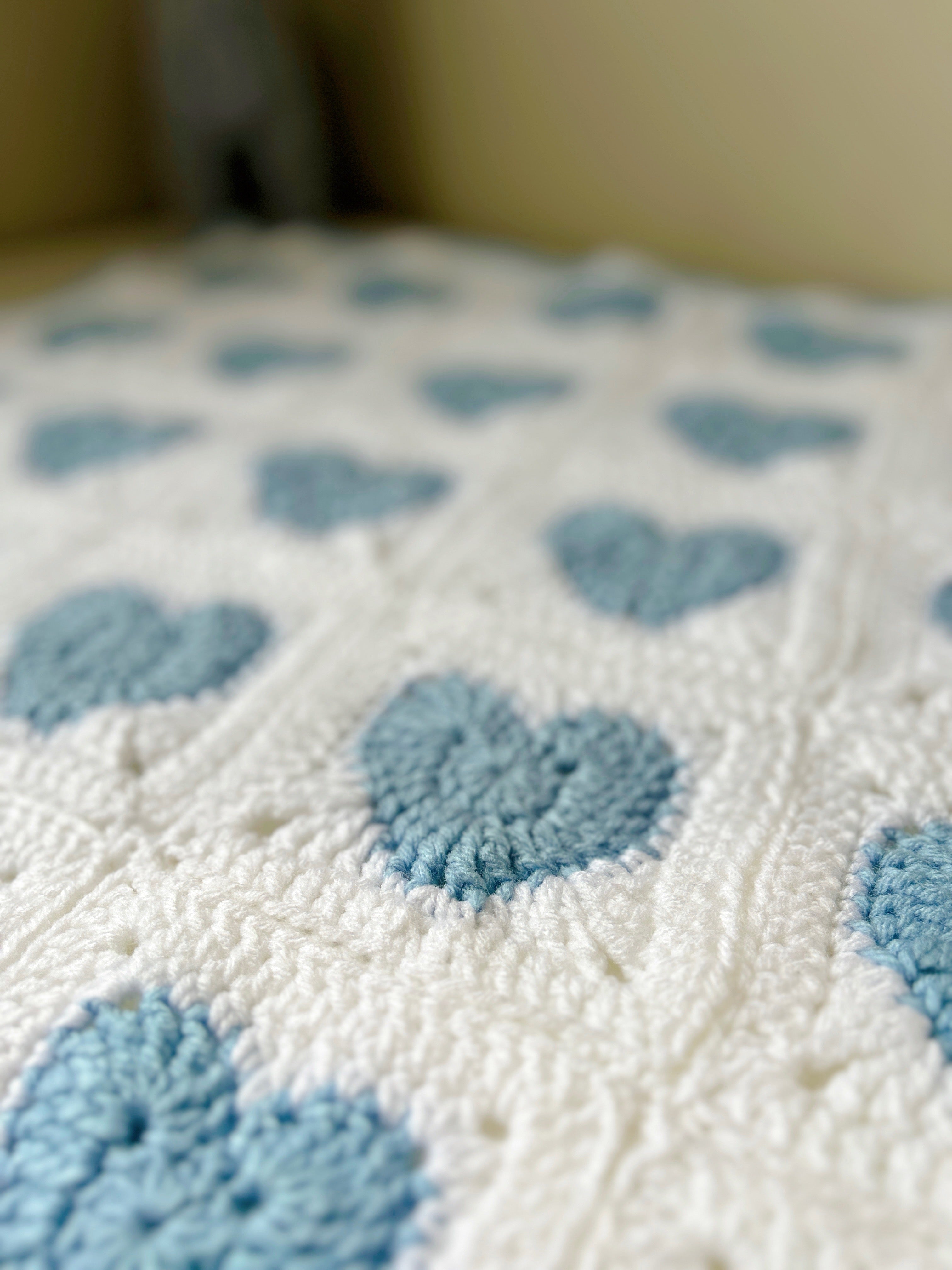Blue and White Heart Crochet Baby Blanket Made to Order Handmade Baby Shower Gift Newborn Keepsake Blanket