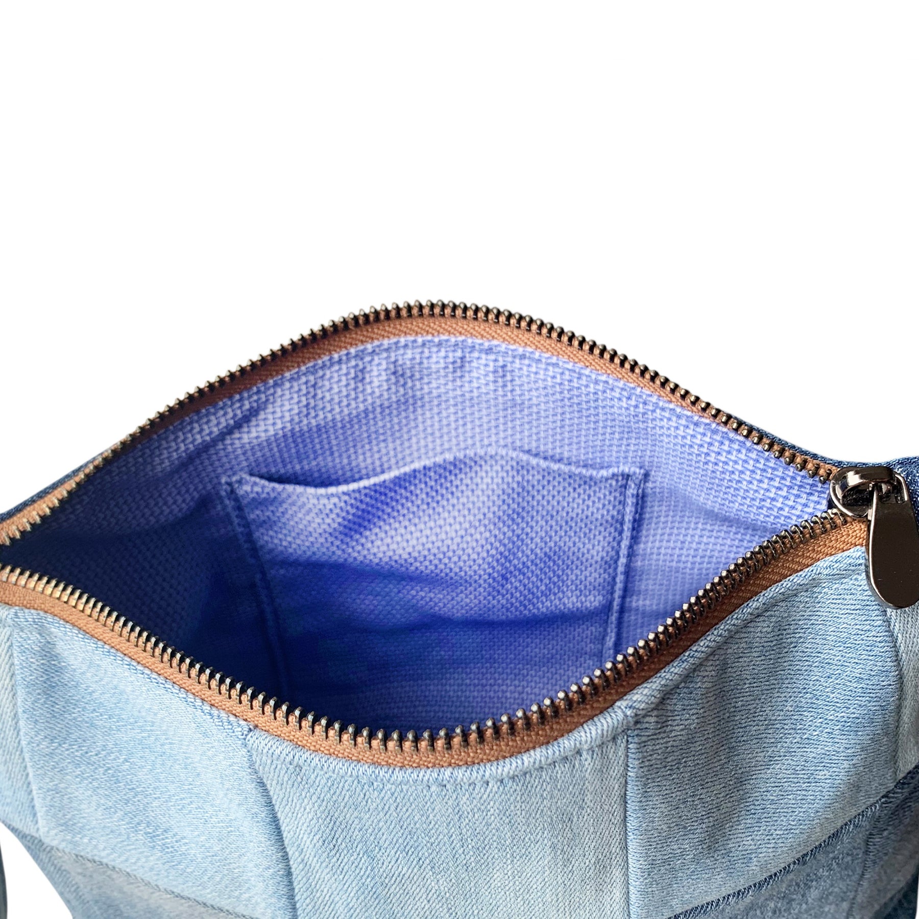 Handmade patchwork upcycled denim wristlet clutch