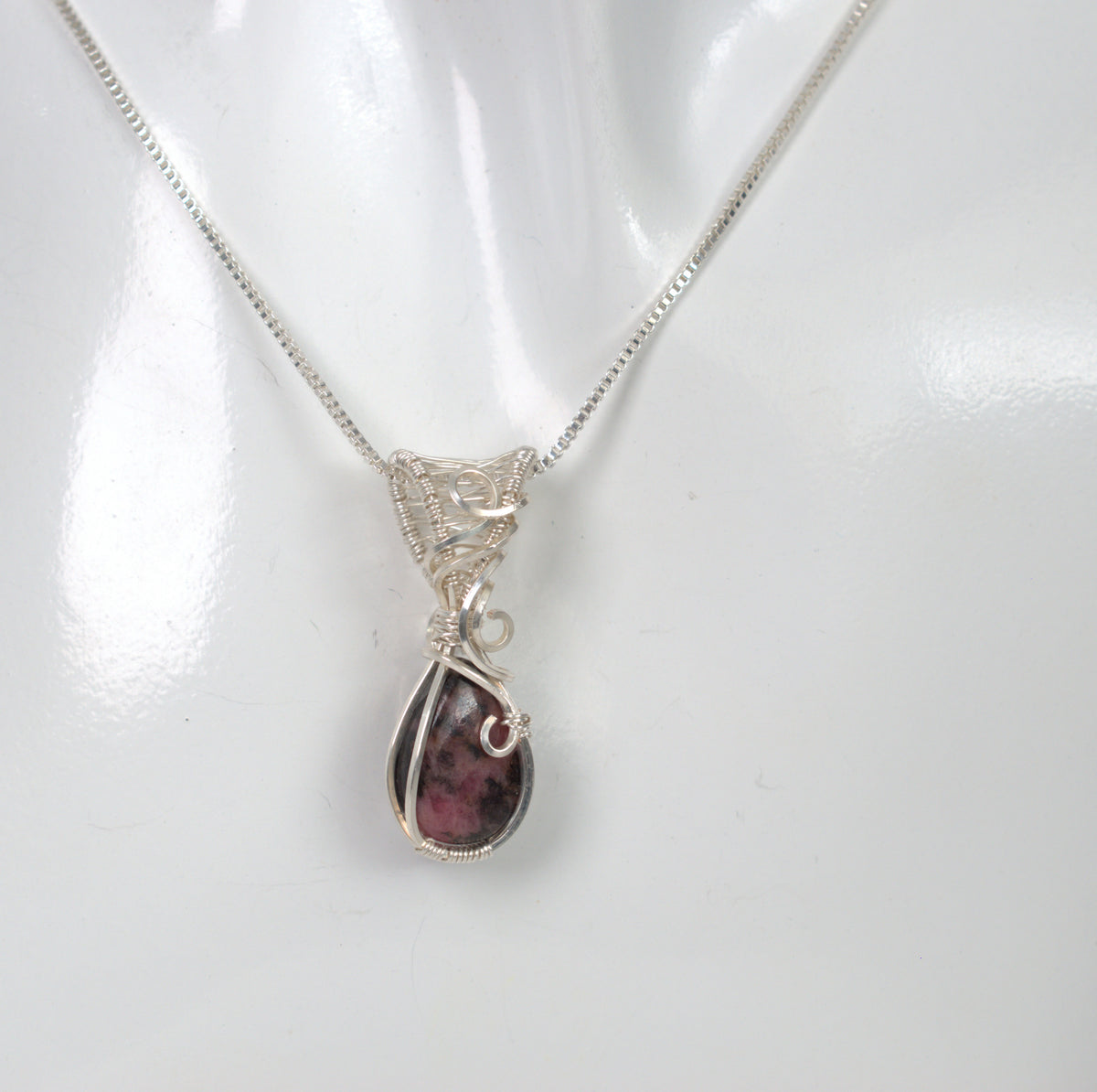 Wire Wrapped Rhodonite Keepsake Pendant