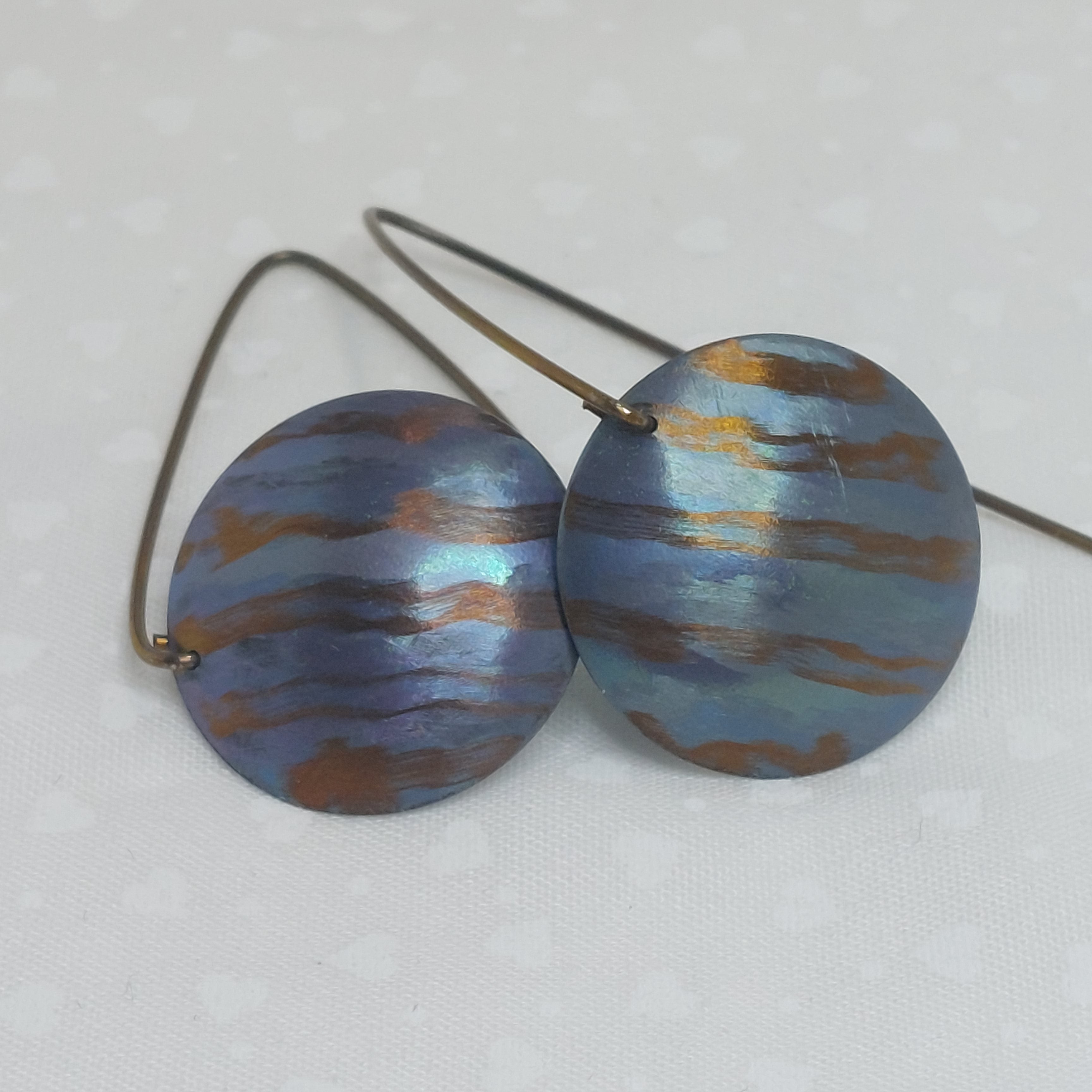 Titanium Domed Disc Dangles- Teal and Bronze