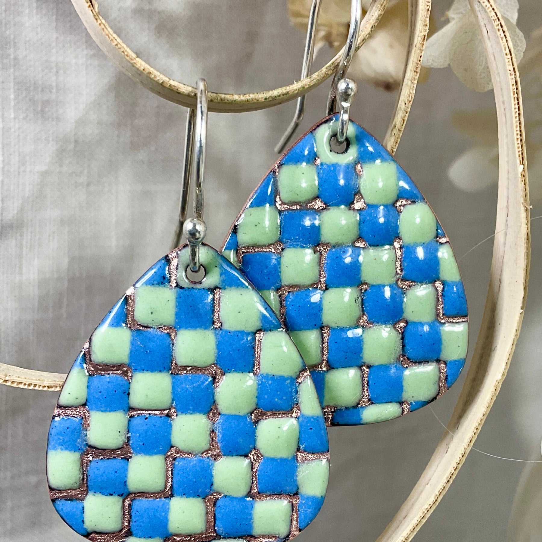 Patchwork enamel earrings. 5 colour ways