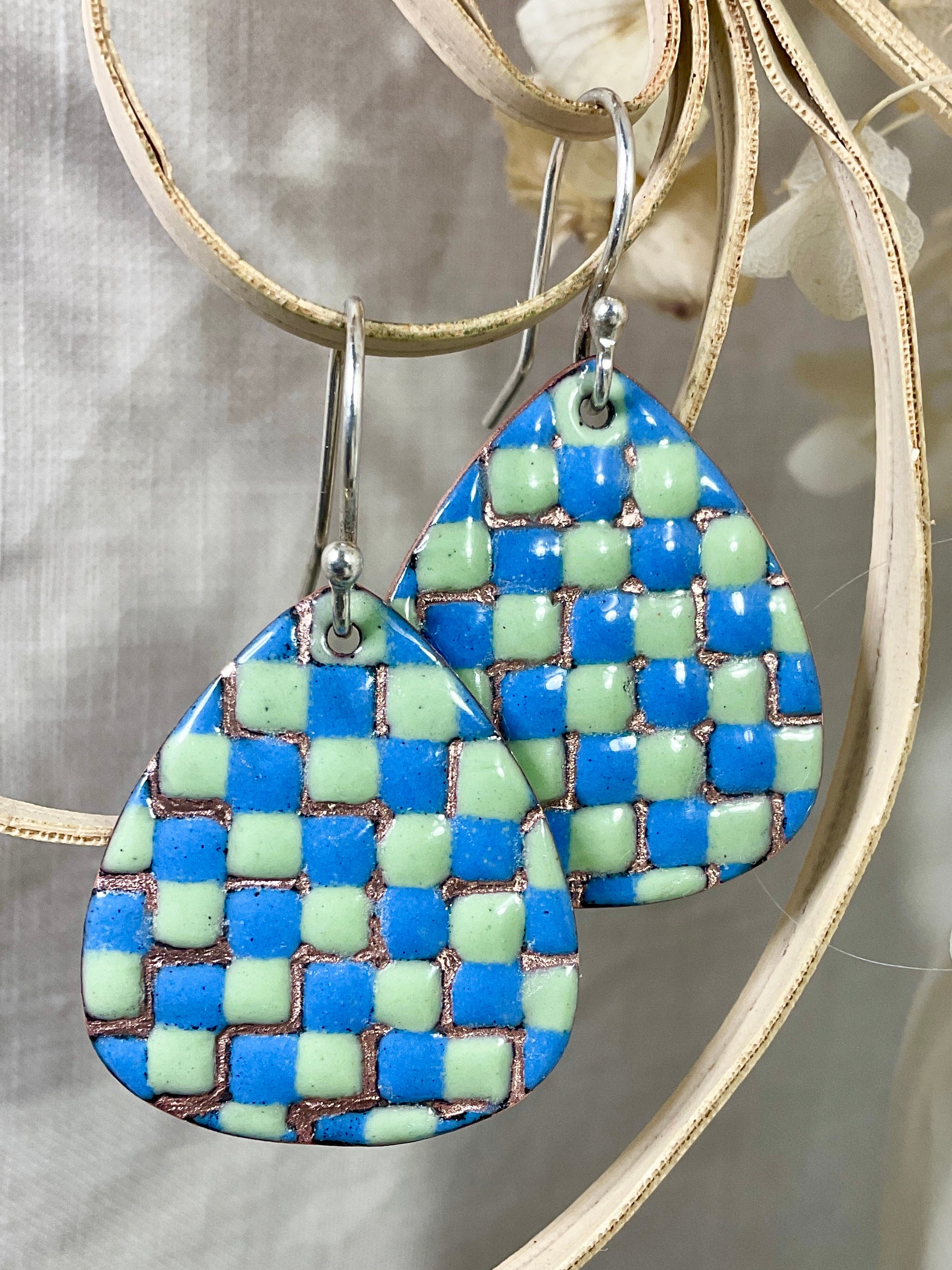 Patchwork enamel earrings. 5 colour ways