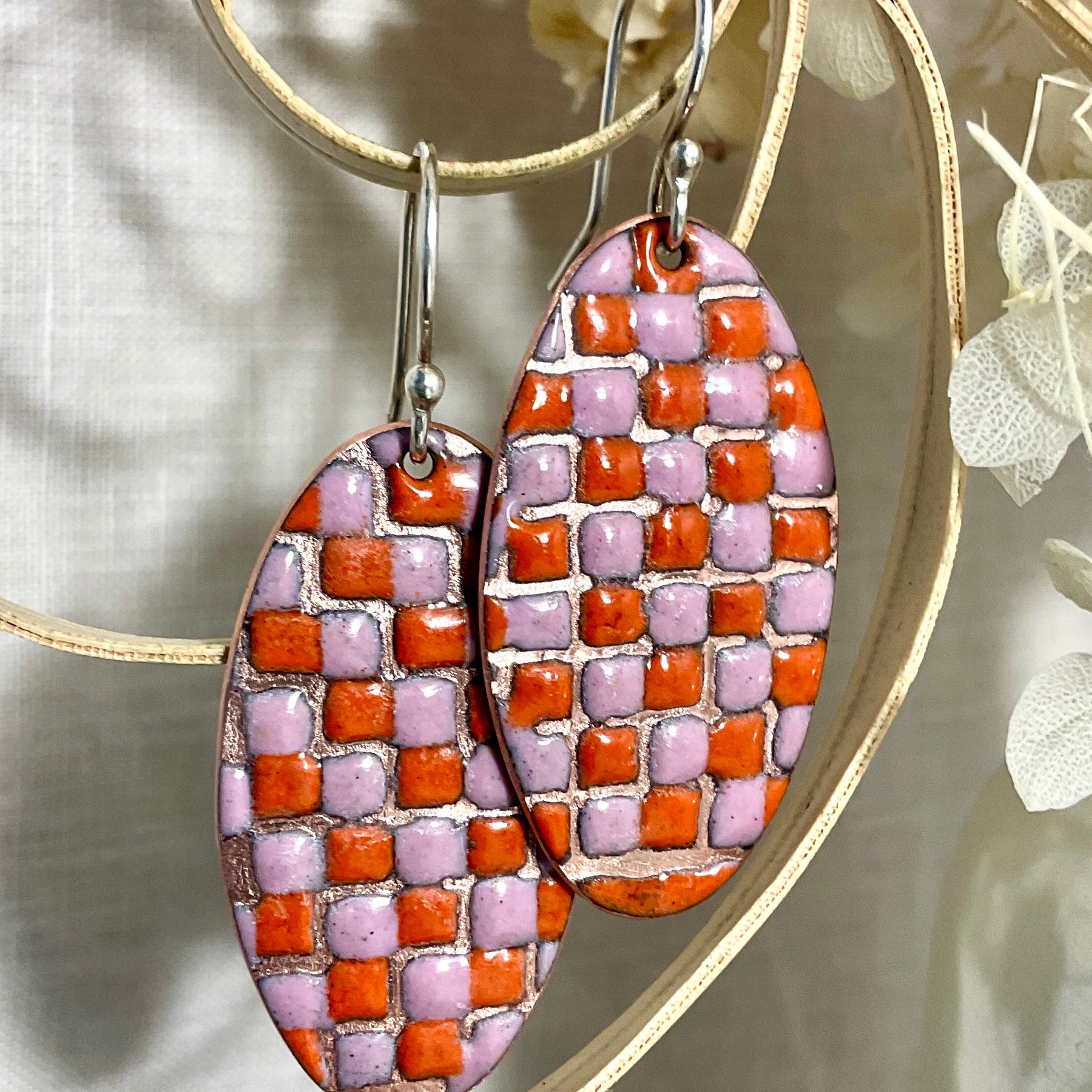 Patchwork enamel earrings. 5 colour ways