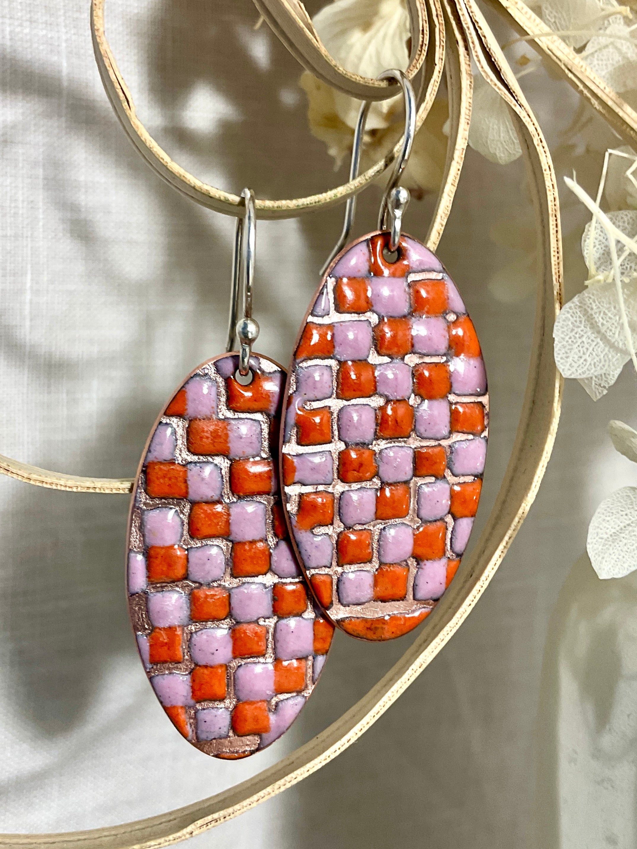 Patchwork enamel earrings. 5 colour ways