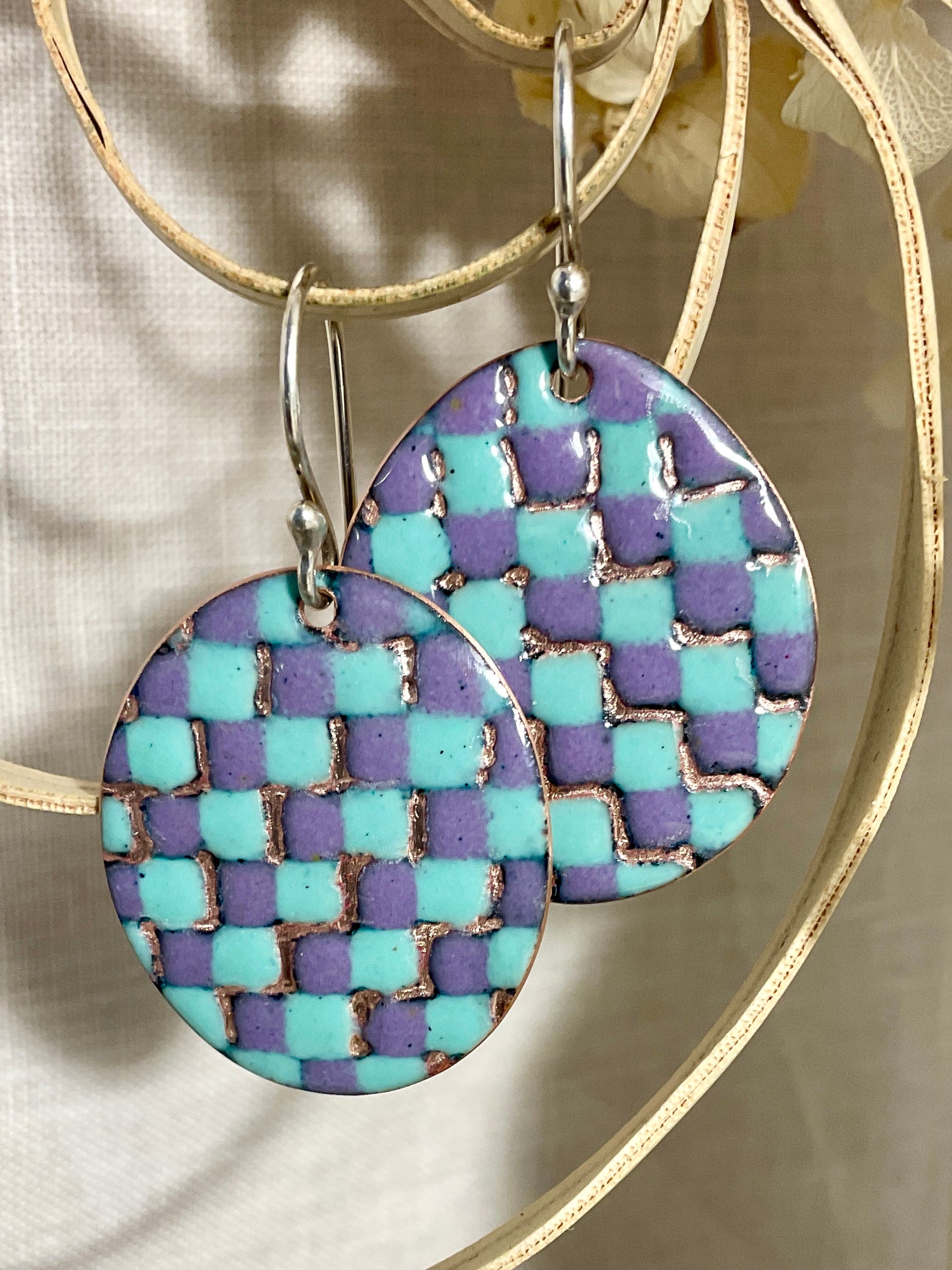 Patchwork enamel earrings. 5 colour ways